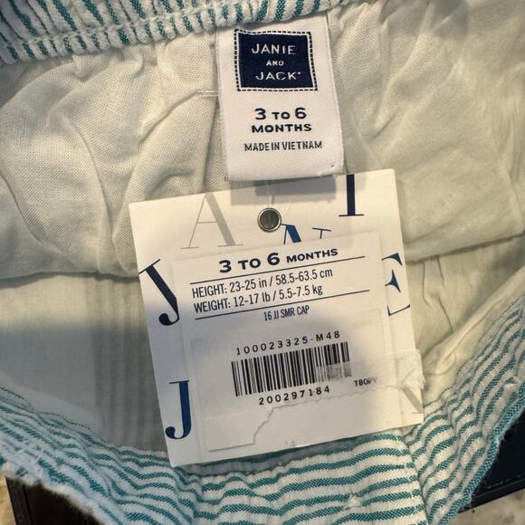 NWT Janie and Jack Baby Shorts 3–6 Months Green Striped Seersucker Cotton Summer - Picture 2 of 5